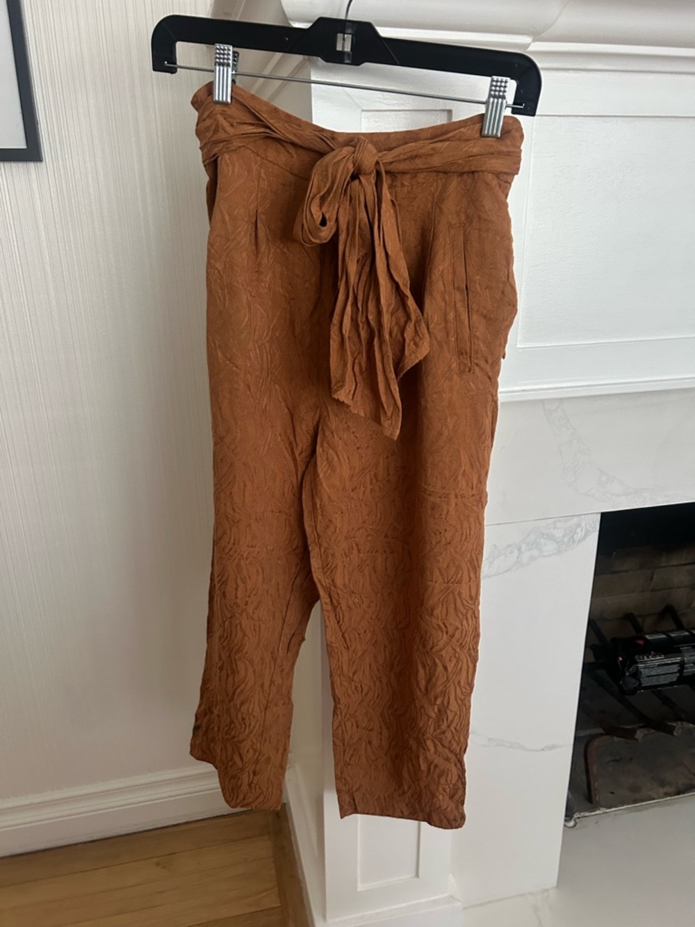 Anthropologie Cropped Tie-Waist Pants in Rust Brown